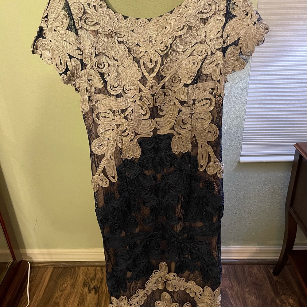 JS Collections Lace Midi Dress - Navy Blue and Cream